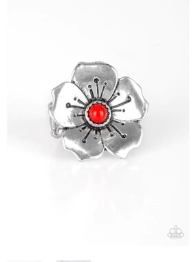 Boho Blossom Paparazzi Silver Poppy Brooch with Red Center
